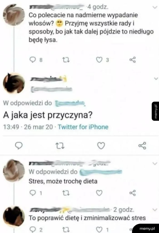 Rozmowa o wypadaniu włosów i jego przyczynach.