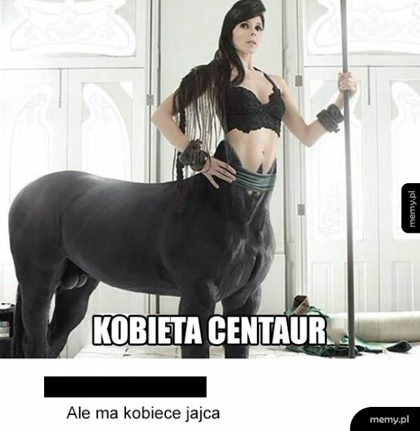 Kobieta z końskim ciałem, trzymająca drążek.