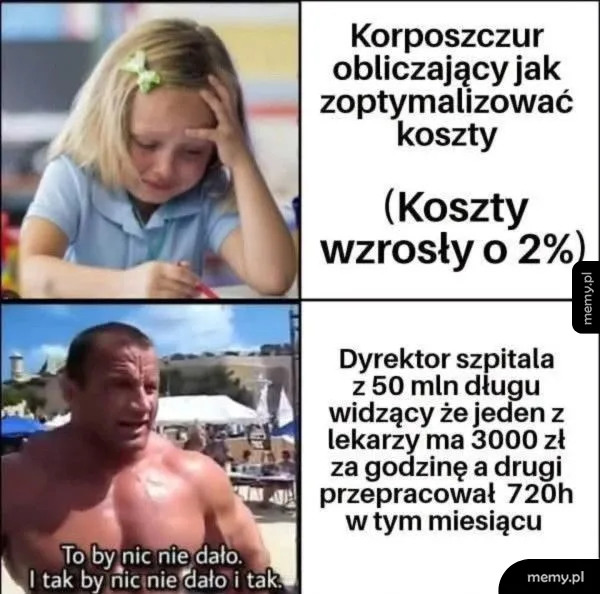 Dziecko zmartwione, mężczyzna w kostiumie kąpielowym z muskulaturą.