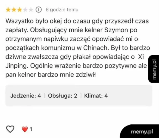 Recenzja restauracji z oceną jedzenia, obsługi i klimatu.