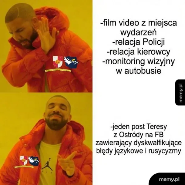 Dwie części mema z Drake'em, jedna z aprobatą, druga z dezaprobatą.