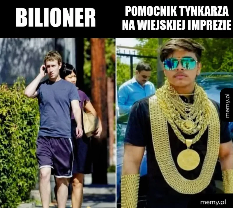 Mężczyzna w sportowym stroju idzie ulicą obok mężczyzny w złotych łańcuchach.