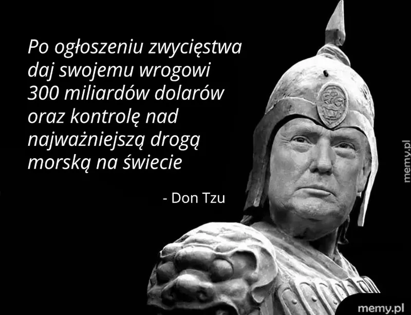 Postać w zbroi z napisem o zwycięstwie i kontroli nad drogą morską.