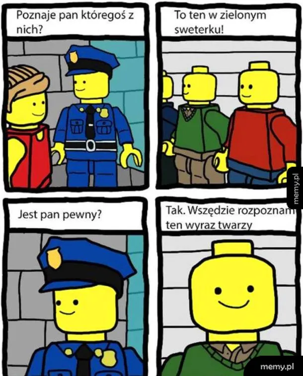 Dwie postacie z klocków LEGO rozmawiają w policyjnej scenerii.