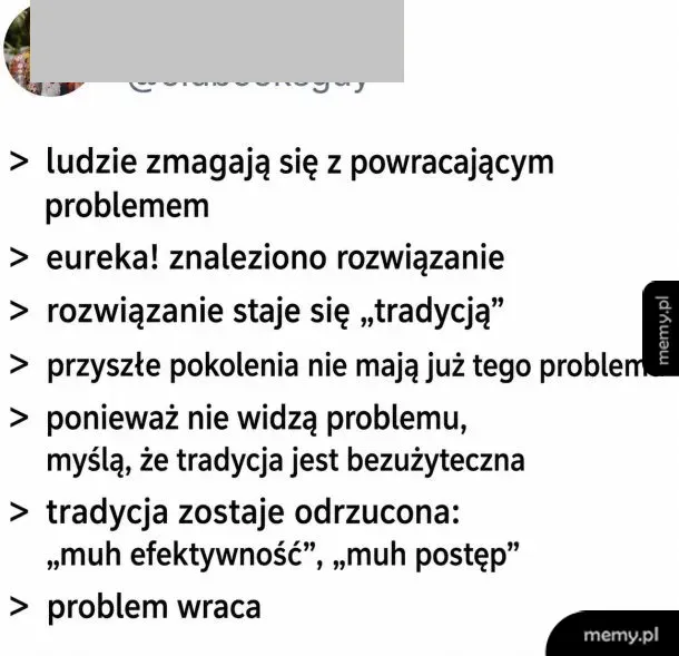 Tekst o problemach i rozwiązaniach, które stają się tradycją.