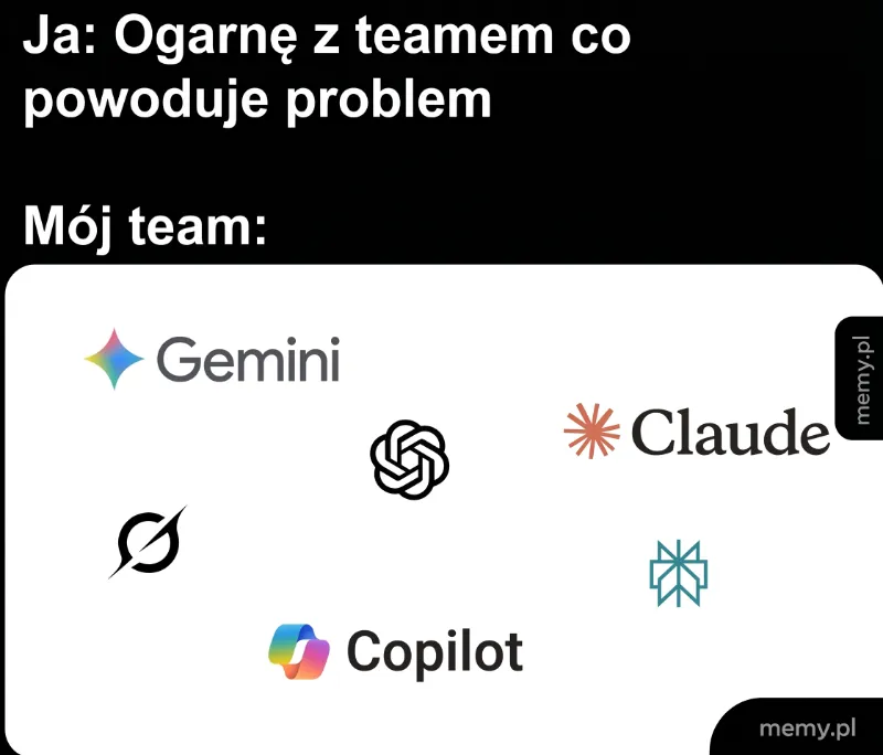 Logo różnych narzędzi AI na czarnym tle.