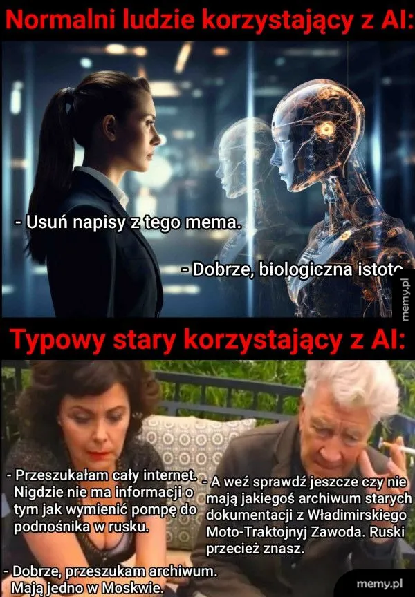 Dwie sceny: jedna z kobietą, druga z mężczyzną przy komputerze.