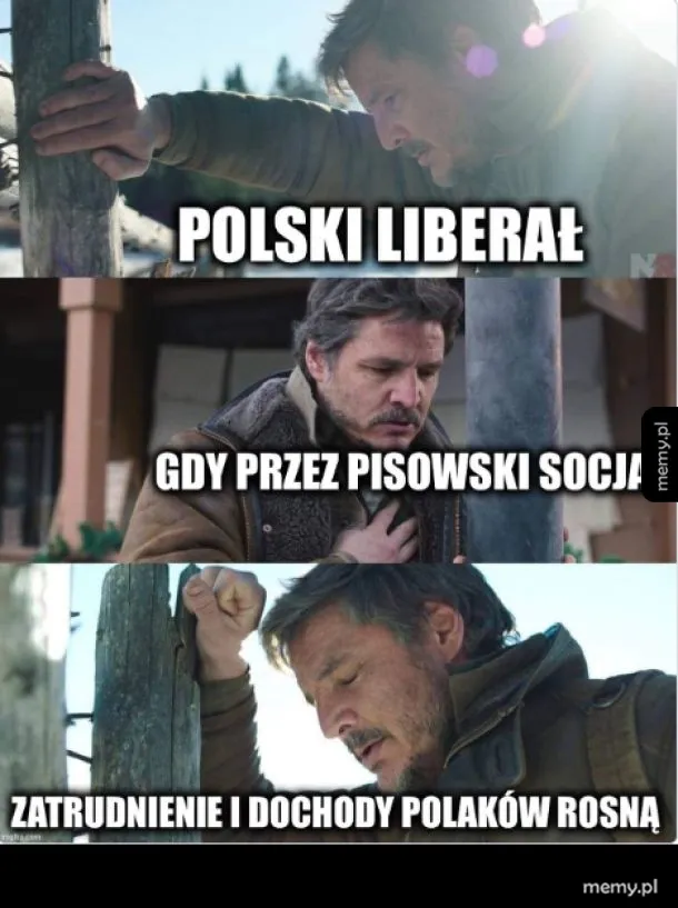 Mężczyzna przy słupie, wyrażający frustrację.