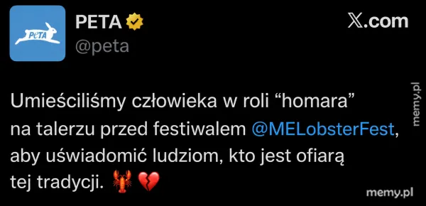Człowiek w kostiumie homara na talerzu.