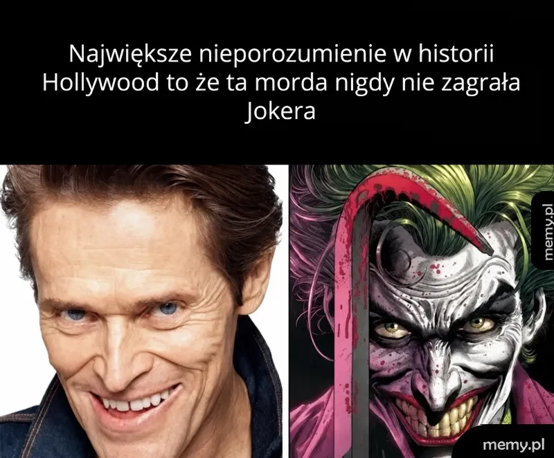 Mężczyzna z uśmiechem i postać Jokera z komiksu.