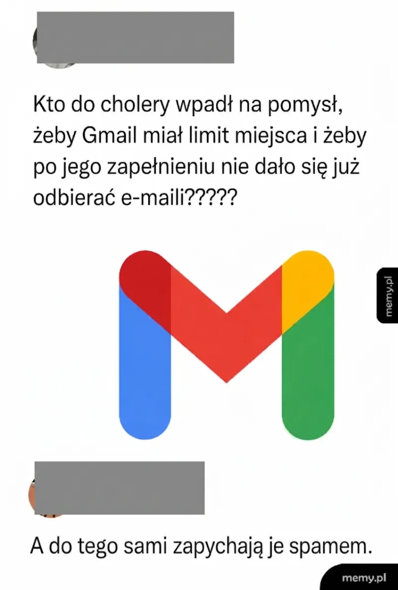 Tekst o limitach miejsca w Gmailu i spamie.