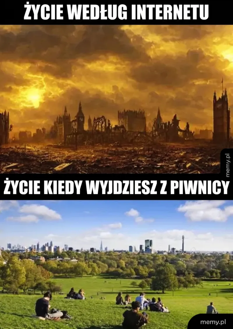 Dwa kontrastujące obrazy przedstawiające różne wizje życia.