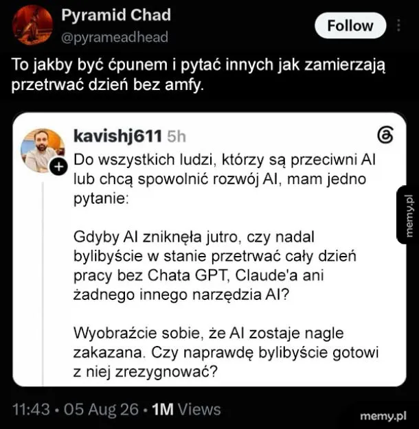 Rozmowa na Twitterze dotycząca przyszłości AI i jego wpływu na pracę.