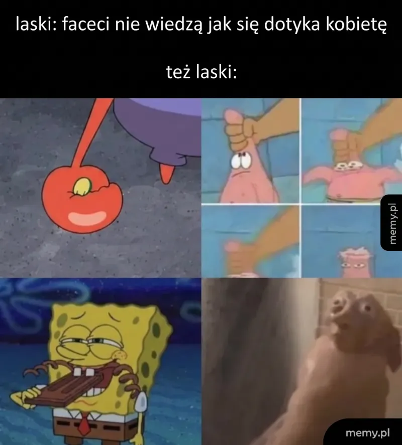 Kolaż z postaciami z kreskówek i memów, ilustrujący różne sposoby dotykania.
