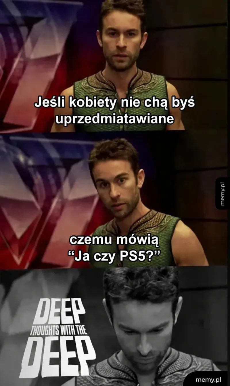Mężczyzna w zielonym stroju mówi do kamery, tekst na górze i na dole.