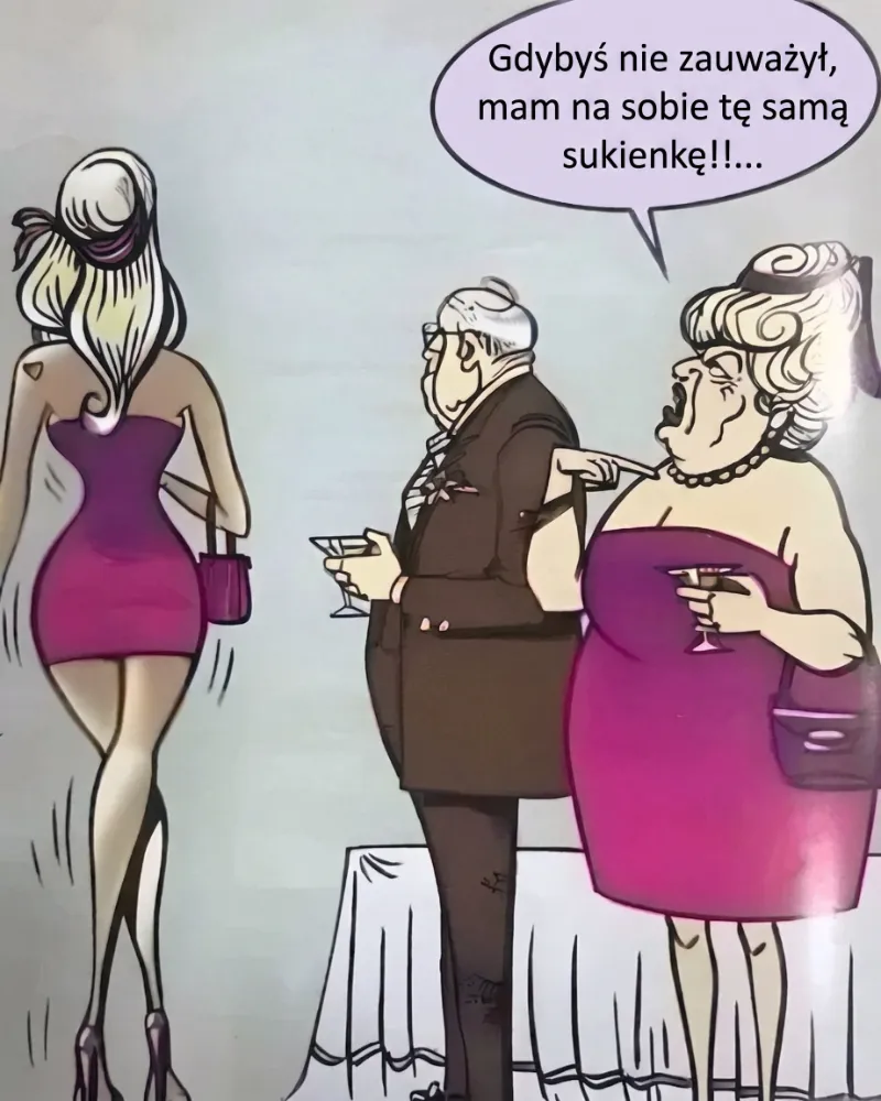 Kobieta w różowej sukience z tyłu, mężczyzna i kobieta z drinkami.