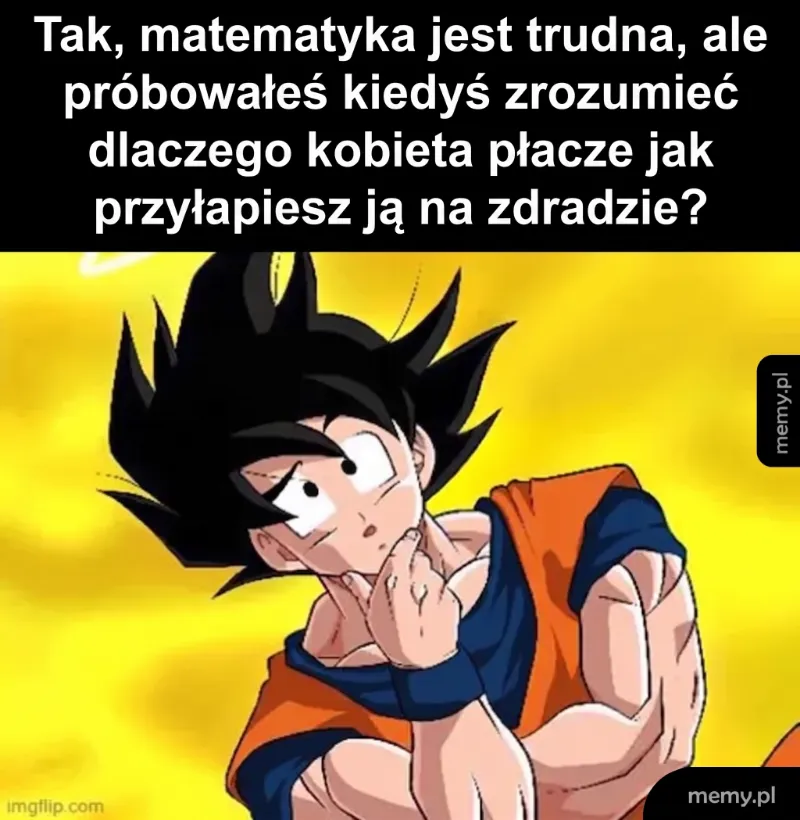 Postać z anime z zamyśloną miną, w tle żółty gradient.