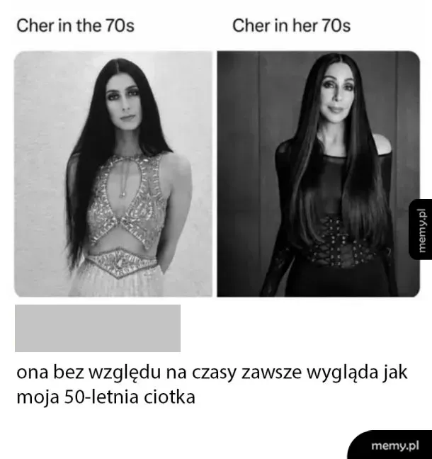 Porównanie Cher w latach 70. i Cher w jej 70. urodziny.