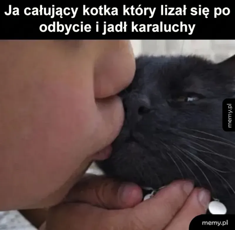 Dziecko całuje czarnego kota.