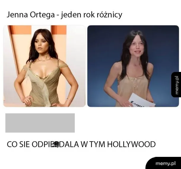 Dwie fotografie Jenna Ortegi z różnicą jednego roku.