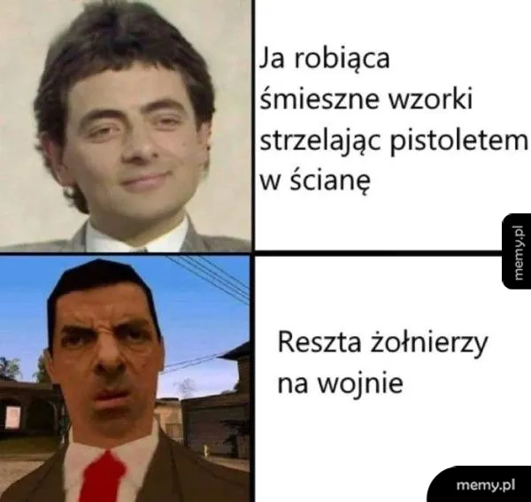 Mężczyzna z uśmiechem i zły mężczyzna w grze komputerowej.