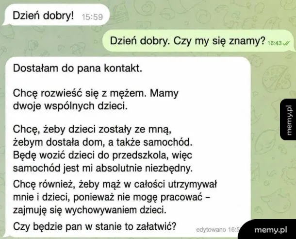 Rozmowa na czacie dotycząca dzieci i opieki nad nimi.
