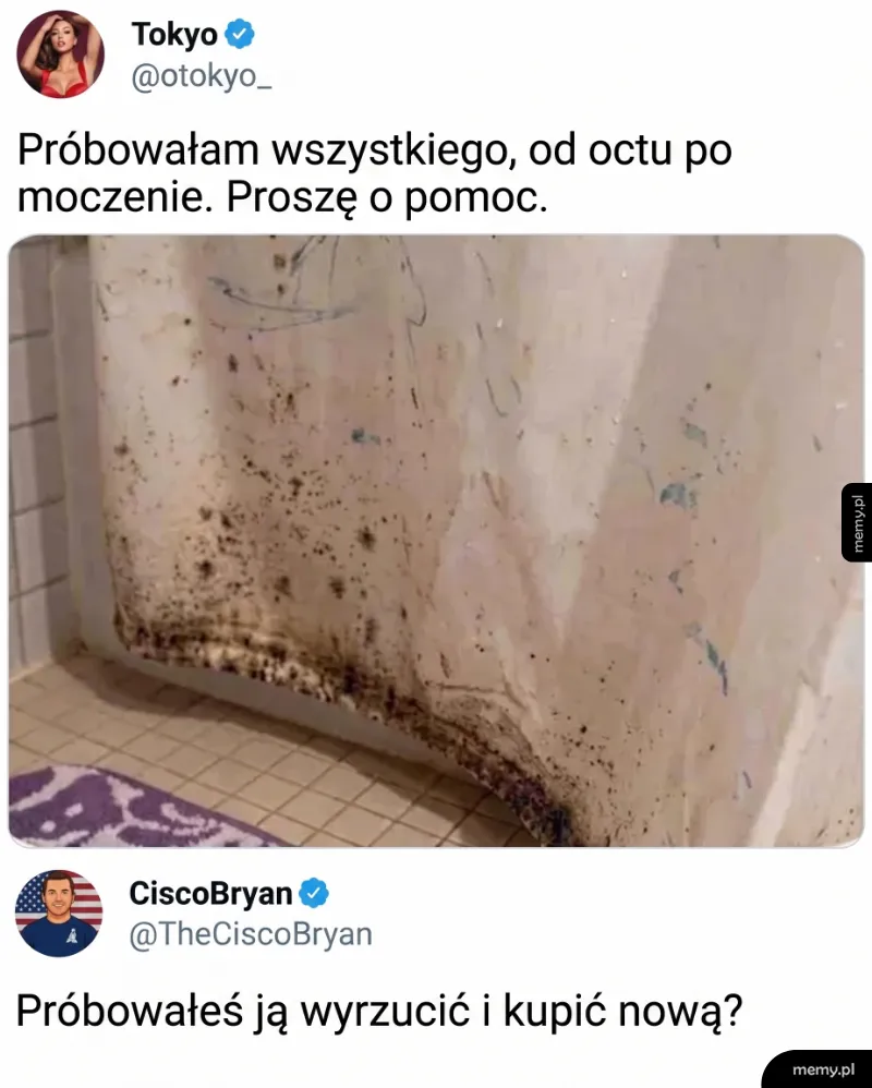 Zaniedbana wanna z pleśnią i brudem.