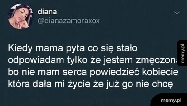 Zrzut ekranu z wpisu na Twitterze użytkowniczki diana na ciemnym tle.