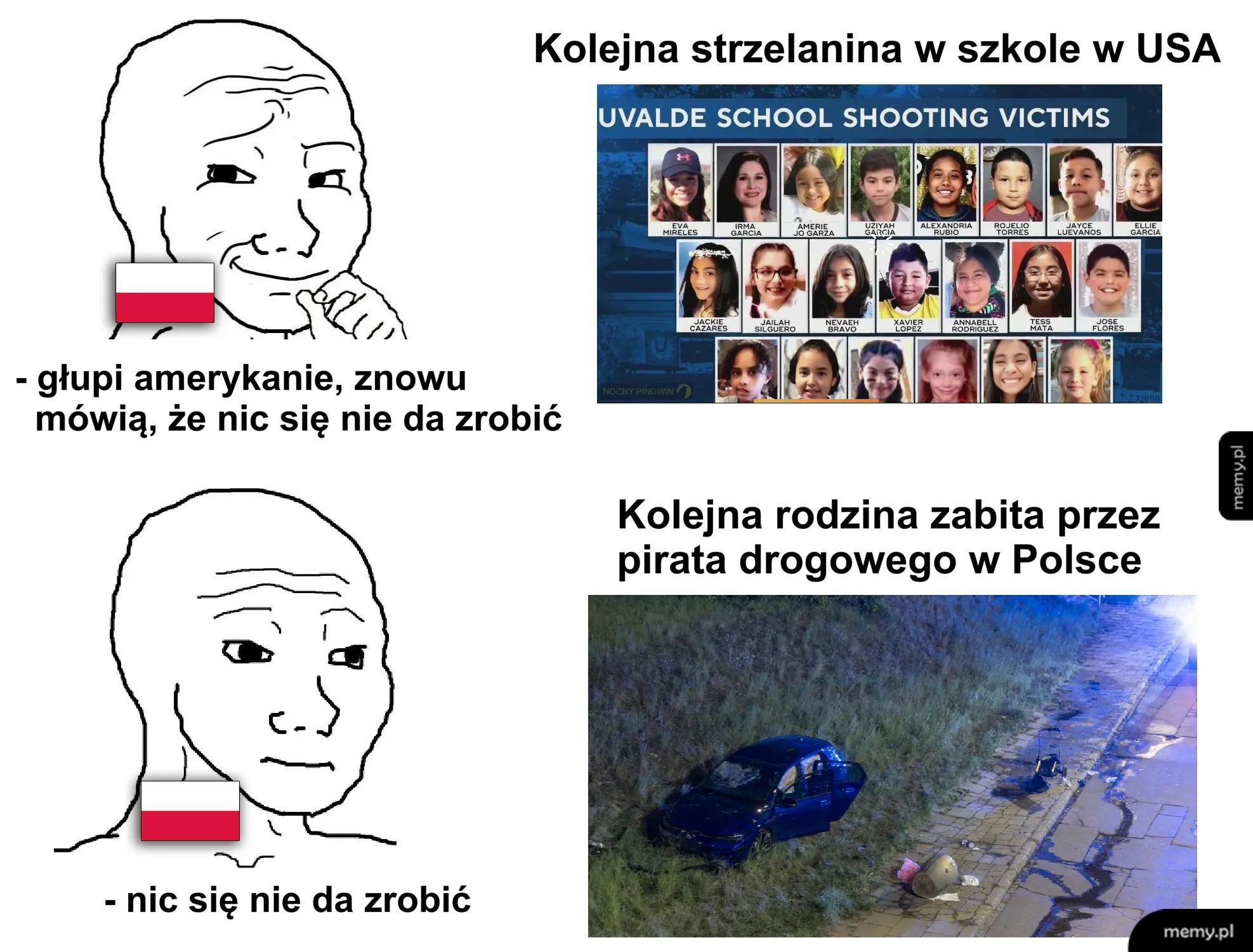 Meksykański wojownik z polską flagą porównujący reakcje na tragedie w USA i w Polsce.