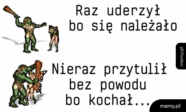 Mem z grami Heroes of Might and Magic pokazujący trola z maczugą i tekst o biciu i przytulaniu.