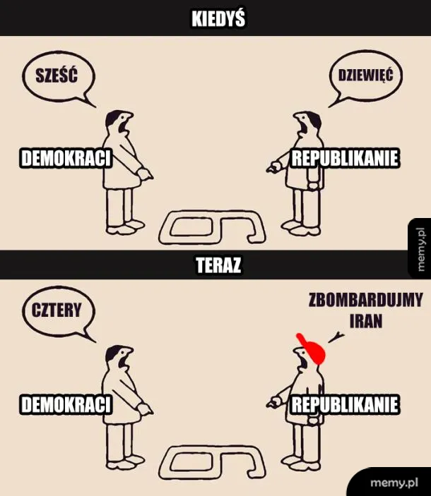 Mem porównujący dawne i obecne dyskusje polityczne w USA