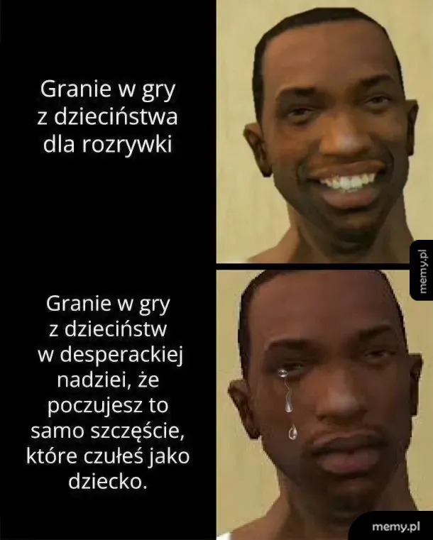 Meb z postacia CJ z GTA: San Andreas - uśmiechnięty i płaczący