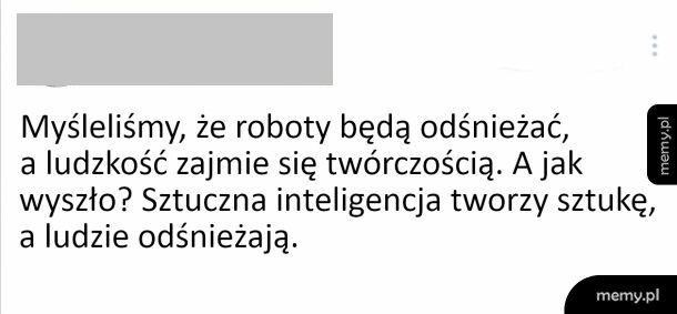 Czarny tekst na białym tle o rozwoju sztucznej inteligencji.