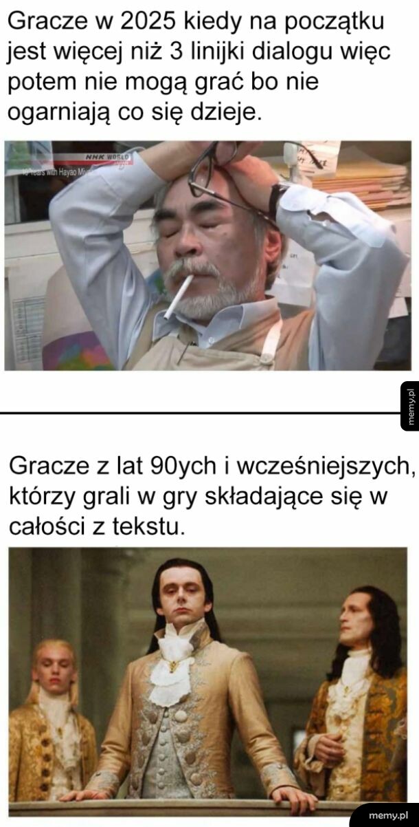 Meme porównujący graczy w 2025 roku do graczy z lat 90.