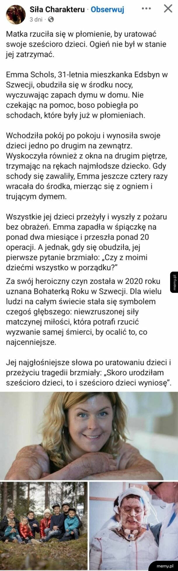 Zdjęcia Emmy Schols, która uratowała swoje dzieci z pożaru.