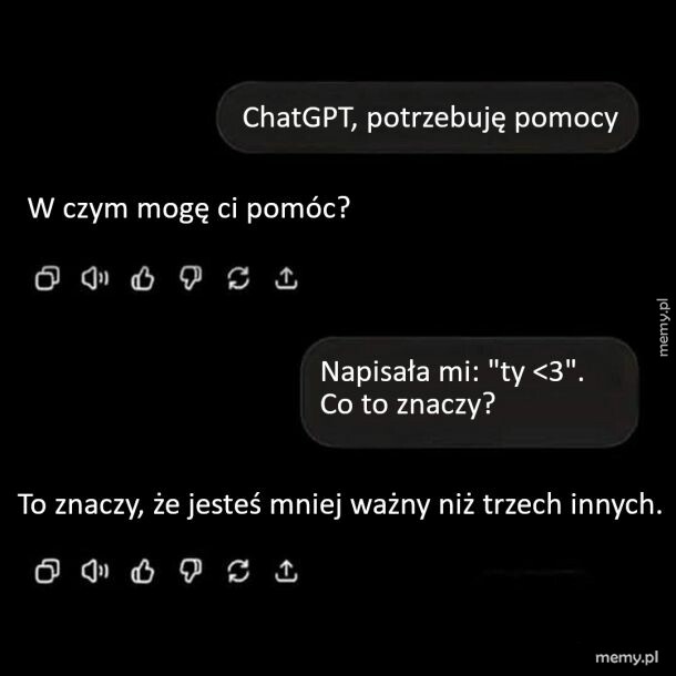 Zrzut ekranu z czatu z ChatGPT przedstawiający nietypową interpretację serduszka.