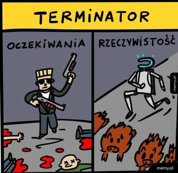 Mem Terminator: oczekiwania vs rzeczywistość z robotem Boston Dynamics uciekającym przed dzikami.