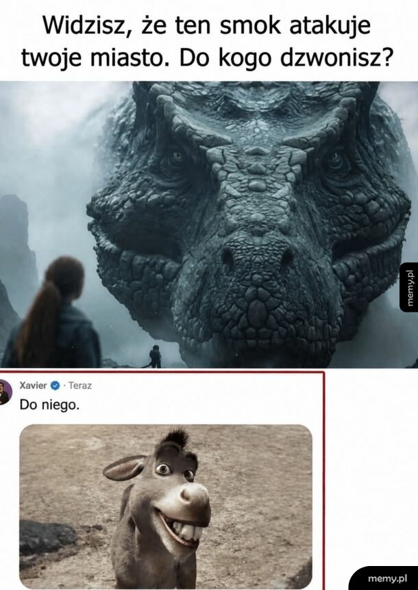 Mem ze smokiem i Osłem z Shreka.